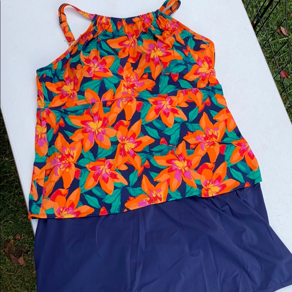 Denim & Co High Neck Tankini with Skirt